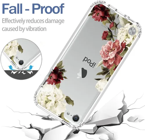 Vista 7 de Funda para iPod Touch 6/Touch 5/Touch 7 con protector de pantalla de vidrio templado, bonito patrón floral transparente, funda protectora de cuerpo