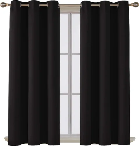 Vista 3 de Deconovo 2 paneles de cortinas opacas de protección de privacidad color azul marino con bloqueo de ruido negro con aislamiento térmico