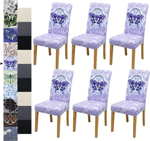 Vista 26 de Fundas para Sillas de Comedor, Juego de Fundas para Sillas de Comedor de 4 Piezas, Fundas Elásticas para Sillas de Cocina, Fundas para Sillas