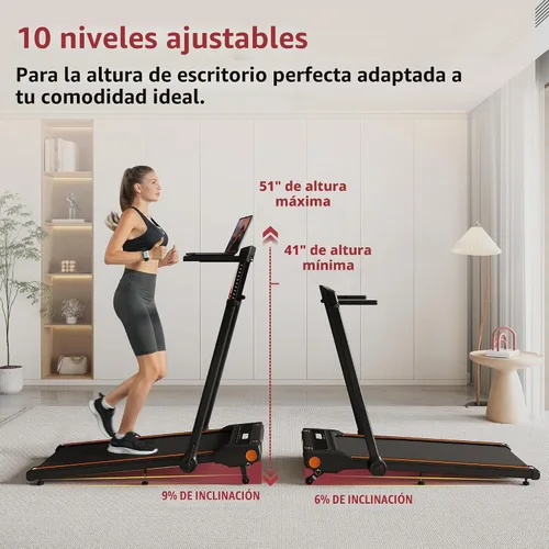 Vista 2 de Hccsport Treadmill with Incline, 3 in 1 Under Desk Treadmill Walking Pad with Removable Desk Workstation 3.5HP Foldable Compact Walking Treadmills