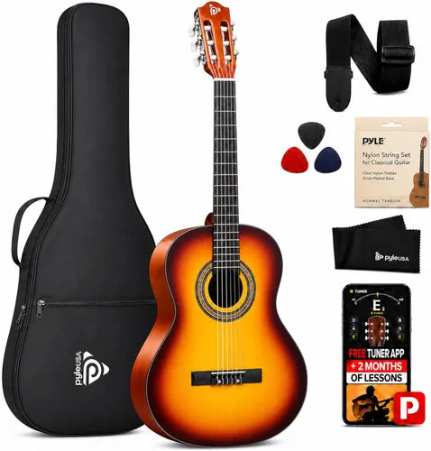 Vista 11 de Pyle Kit de guitarra acústica para principiantes, instrumento de madera de tamaño junior 3/4 con kit completo de accesorios, púas, correa