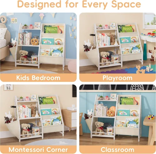 Vista 5 de HAVLOTII Estantería infantil y organizador de juguetes, estantería Montessori de 3 niveles para dormitorio, sala de juegos, guardería, aula, estante