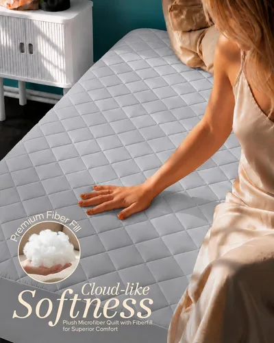 Vista 5 de Utopia Bedding - Cubrecolchón acolchado (tamaño matrimonial), protector de colchón elástico y ajustable con bolsillo profundo que se estira hasta 16