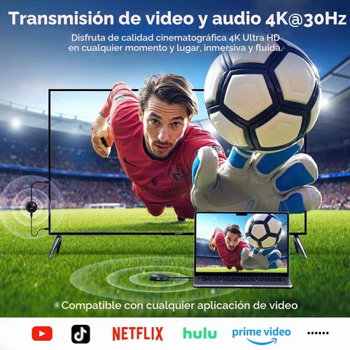 Vista 3 de Transmisor y receptor HDMI inalámbrico 4K @30Hz, 2.4G/5G Plug & Play Adaptador de pantalla inalámbrico USB-C y extensor HDMI con PD 3.0, transmite
