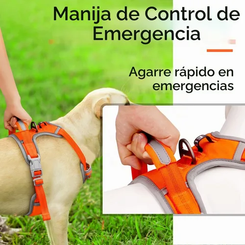 Vista 4 de ThinkPet - Arnés deportivo transpirable sin tirones con asa, arnés reflectante ajustable para perros medianos y grandes, clip trasero y frontal