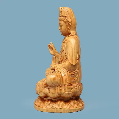 Vista 2 de Diosa de la Misericordia Guan yin Buda estatua en loto,Escultura Quan Yin para decoración de oficina en casa,Hermosa estatua de Buda Kuan Yin