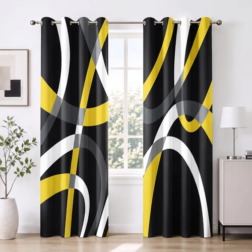 Vista 16 de weesire Cortinas opacas modernas para dormitorio, sala de estar, 2 paneles, 100% opacas, cortinas con patrón circular blanco y negro, cortinas