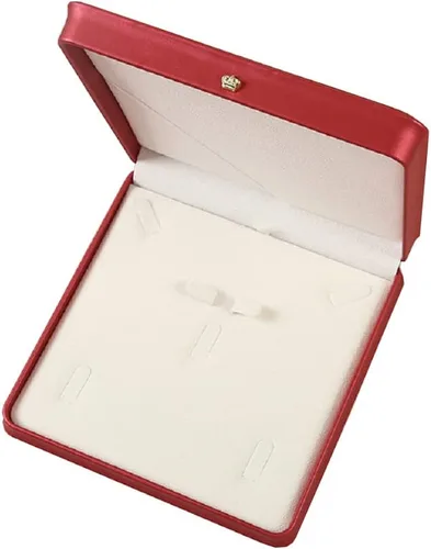 Vista 2 de Juego de joyas de boda Caja de cuero premium collar pendiente anillo expositor soporte de almacenamiento (rojo grande)
