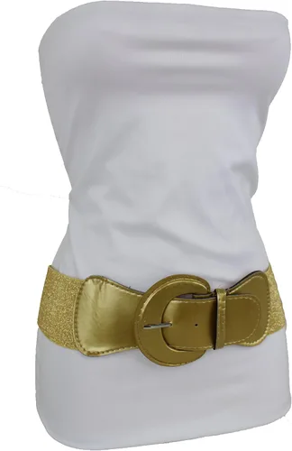 Vista 7 de TFJ - Cinturón ancho para mujer, cintura elástica, cintura alta, color dorado, hebilla grande
