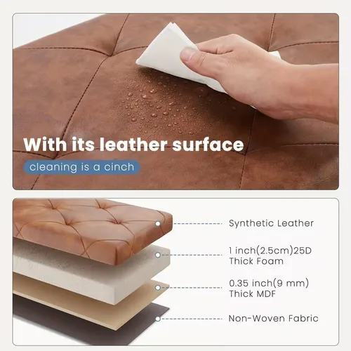 Vista 3 de Otomana de almacenamiento resistente con interior espacioso, muebles rectangulares con piel de PVC fácil de limpiar, capacidad de peso de 660 libras