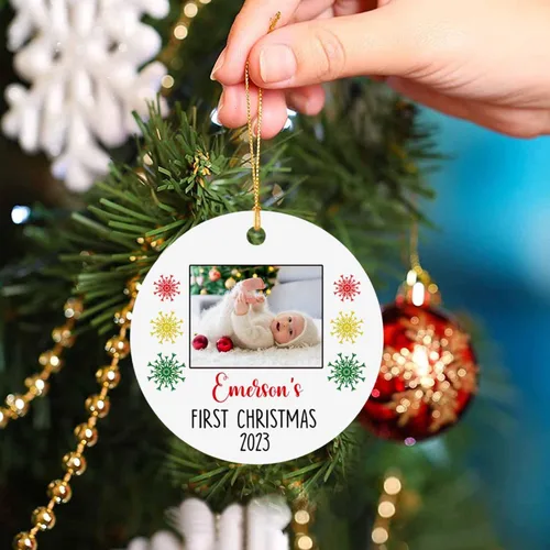 Vista 3 de Adorno de fotos para la primera Navidad del bebé 2025, recuerdo personalizado de primera Navidad para nuevos padres, marco de fotos personalizado