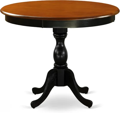 Vista 3 de East West Furniture AMCL3-BCH-W - Juego de mesa de comedor de 3 piezas contiene una mesa de cocina redonda con pedestal y 2 sillas de comedor, 36 x