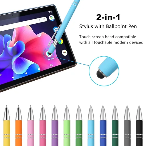 Vista 2 de Kingluu 24 unidades de bolígrafos personalizados con lápiz óptico, escritura suave, tinta negra, bolígrafos personalizados con su nombre, logotipo