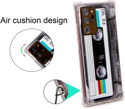 Vista 3 de FAteamll Funda para Galaxy Note 20 Ultra con esquinas reforzadas, TPU suave parachoques retro Cassette Tape Case + protector de lente de cámara
