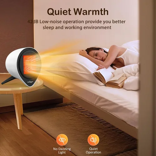 Vista 5 de Calentadores de cerámica pequeños para uso en interiores, calefacción eléctrica PTC de 1500 W con temporizador de 15 horas, protección contra
