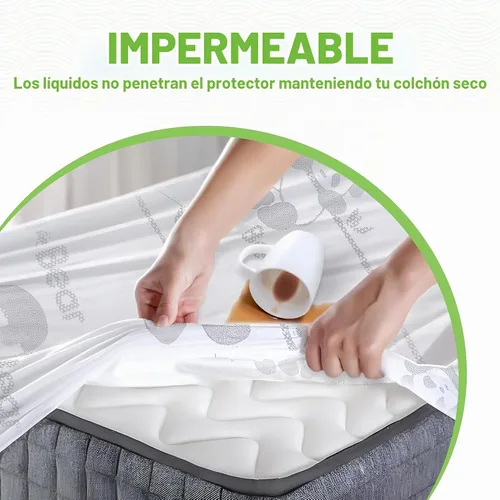 Vista 4 de Protector de colchón de bambú premium impermeable Extra suave Carbón fundido para control de olores Se adapta a camas de hasta 21 pulgadas