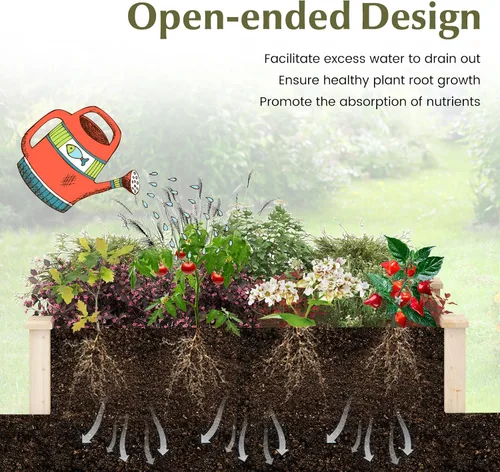 Vista 3 de Conjunto de cama de jardín elevada de madera Giantex, caja de plantación rectangular para verduras, frutas, flores, hierbas, cama de plantación