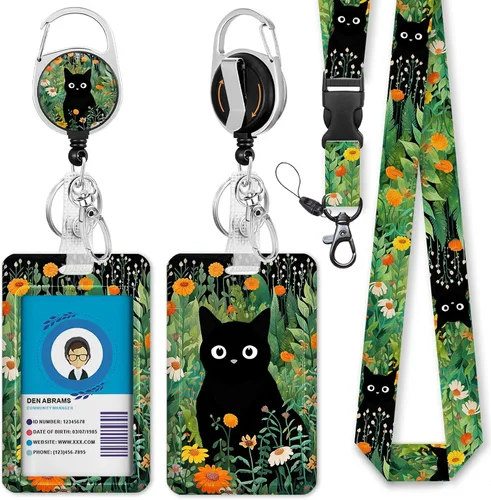 Vista 43 de Cordones negros para insignias de identificación, soporte retráctil para insignias de trabajo, cordón con soporte para tarjeta de crucero, llavero