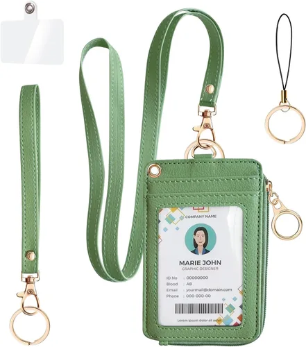 Vista 14 de bolimoss Portatarjetas de identificación 2 en 1 y cartera con cordón para mujer, soporte vertical de cuero para tarjetas de identificación