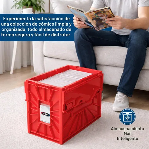 Vista 7 de BCW Recipiente corto para cómics Capacidad para 150 cómics Almacenamiento de plástico apilable Organizador sin ácido Rojo, paquete de 2