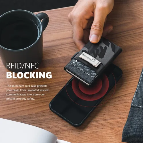 Vista 47 de VULKIT Billetera minimalista con ventana de identificación y bolsillo EDC con bolsillo desplegable para tarjetas de crédito y bloqueo RFID, diseño