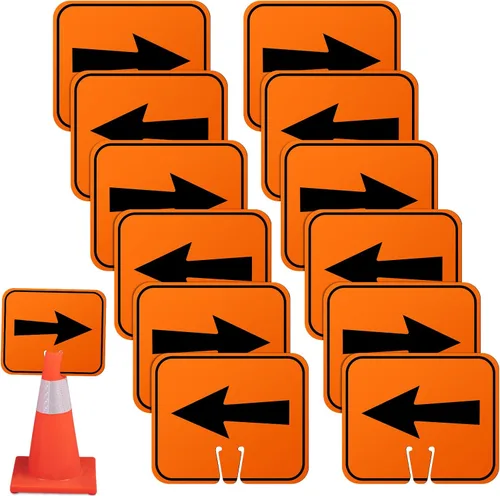 Vista 10 de Geetery 18 letreros de desviación de flecha de tráfico naranja, cono de carretera, direccional superior izquierda, derecha, flechas rectas