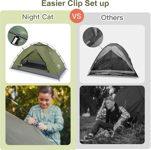 Vista 2 de Night Cat Tiendas de Campaña Mejoradas para Mochileros 1 a 2 Personas, Fácil Configuración con Clips, Tienda de Camping Impermeable para Adultos