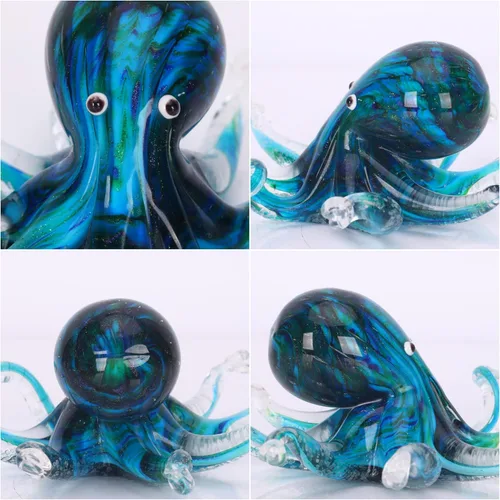 Vista 3 de WUBIANJIE Estatuas de cristal soplado a mano de pulpo y medusa, esculturas coloridas de animales marinos, pisapapeles para decoración del hogar