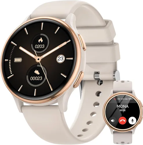 Vista 9 de Relojes inteligentes para mujer (respuesta/hacer llamadas), monitor de actividad de pantalla AMOLED de 1.27 pulgadas con monitor de frecuencia Rosa
