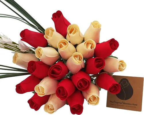 Vista 20 de Ramos originales de rosas de madera en 1, 2, o 3 docenas, Madera de abedul, Todo rojo, 1 Docena
