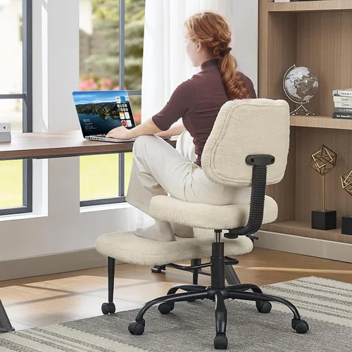 Vista 4 de Silla de meditación con patas cruzadas, exquisitos muebles de oficina en casa, ergonómico arrodillado con soporte lumbar y taburete de altura Beige