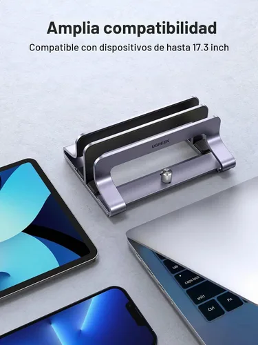 Vista 9 de UGREEN - Soporte vertical para laptop de 2 ranuras para escritorio, compatible con MacBook Pro Air, Lenovo Ideapad, Surface Book, HP Notebook, Dell
