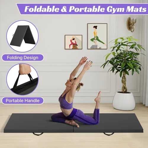 Vista 3 de BLKMTY Gymnastics Mats, Folding Exercise Mat Gym Yoga Aerobics Fitness Mats Kids' Gymnastics Tumbling Mat with Carrying Handles for Home Gym
