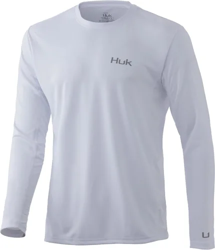 Vista 9 de HUK Camisa de manga larga Icon X para hombre Camiseta de pesca con protección solar gris (Overcast Grey)