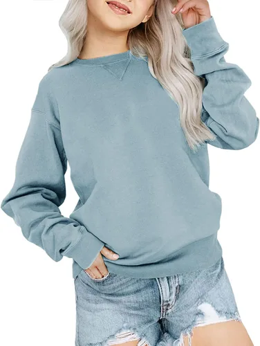 Vista 16 de Bingerlily Sudadera casual de manga larga para niñas, cuello redondo, linda sudadera holgada, tops Negro