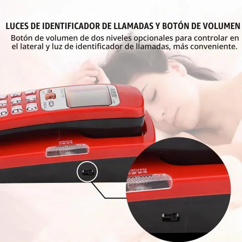 Vista 3 de DTMF Teléfono de Identificación de Llamadas, Teléfono con Cable Escritorio Put, Teléfono de Extensión de Moda Fija para el Hogar. (Rojo)