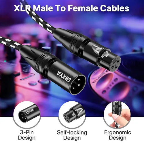 Vista 3 de EBXYA Paquete de 4 cables XLR de 6 pies, cable de micrófono XLR trenzado de alta calidad macho a hembra, 3 pines, cables de micrófono equilibrados