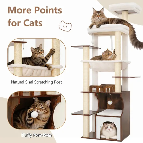Vista 5 de Gitelsnour Árbol para gatos, torre de madera para gatos de 70.9 pulgadas para gatos grandes y adultos, muebles modernos para gatos con condominio