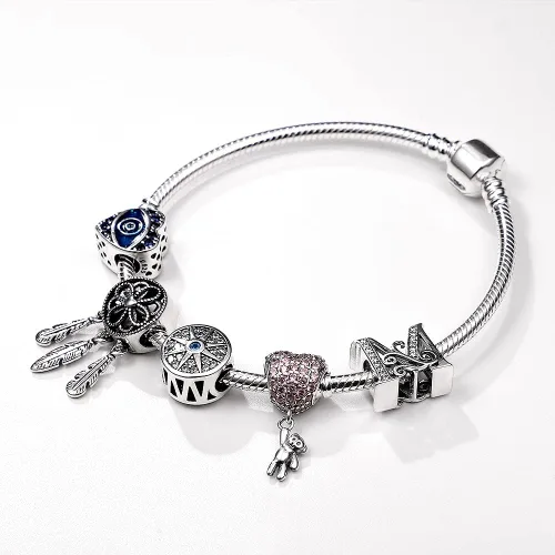 Vista 6 de KUNSIR Pulseras de cadena de serpiente para dije de plata de ley 925, se adapta a cualquier dije de regalo para mujer