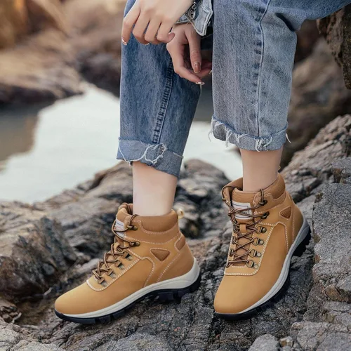 Vista 7 de Botas impermeables para el trabajo de senderismo para mujer, botas tácticas de senderismo para la nieve de invierno, botas de senderismo