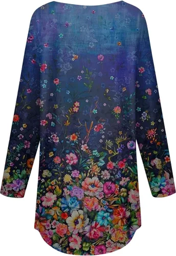 Vista 3 de Long Casual Long Sleeve Shirts Womans Office Summer Cool Tee Ladies Graphic Vneck Peplum Fit T