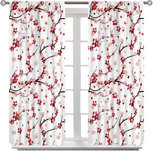 Vista 7 de Spring Cherry Curtains, Floral Pink Flowers Plum Blossom Japanese Asian Style Window Drapes, for Bedroom Living Room 41" W X 45" L (No Blackout)