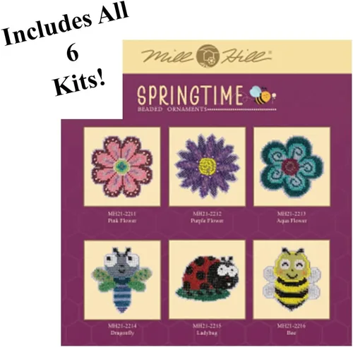 Vista 2 de Bugs and Flowers Mill Hill Springtime - Juego de 6 adornos con cuentas (2023), más calcomanías decorativas "Needleworker