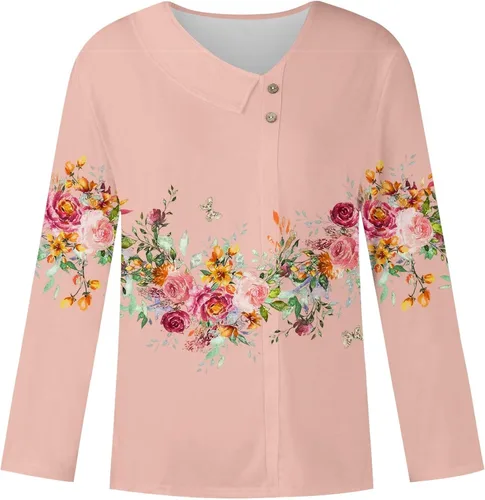 Vista 4 de Aopirta Blusa con cuello en V para mujer, casual, estampada, con botones, blusa para otoño 2023
