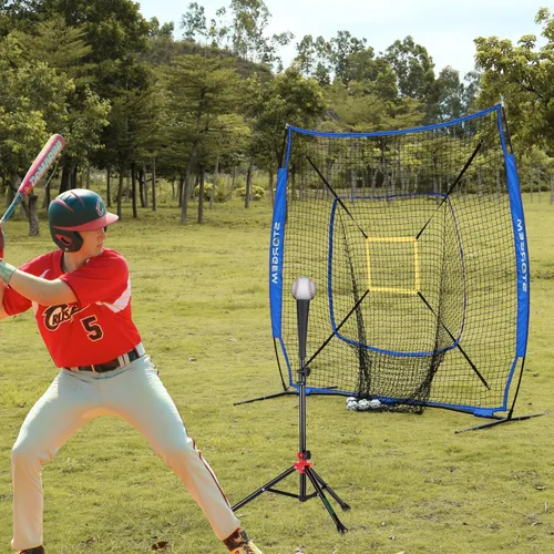 Vista 2 de Storgem Baseball and Softball Practice Net 7×7ft Portable Hitting Pitching Batting Training Net Baseball Backstop Net and Strike Zone and Bow Frame