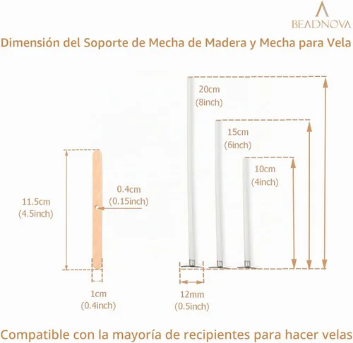 Vista 2 de BEADNOVA Juego de mechas de velas, 150 mechas de algodón con 50 soportes de madera, dispositivo de centrado para hacer suministros de bricolaje