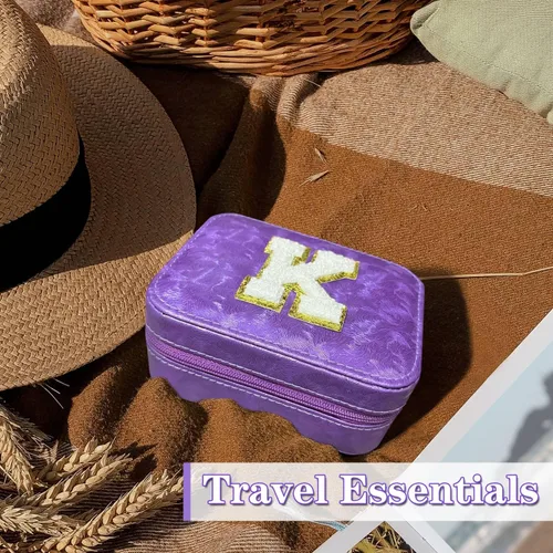 Vista 3 de Organizador de joyas de viaje, regalo para mujeres y niñas, caja de joyería de viaje grande portátil, estuche de joyería de viaje morado