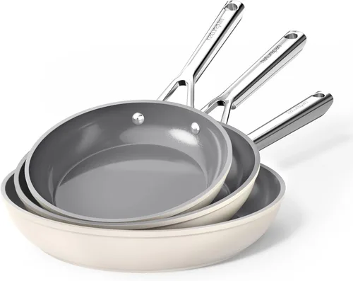 Vista 13 de Sartén antiadherente de cerámica, sartén Diamond-Titan de 8 pulgadas, sartenes antiadherentes con mango Stay Cool para inducción, apto para Beige