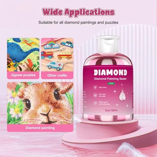 Vista 5 de GHHKUD Sellador de pintura de diamantes de 5.1 fl oz con pinceles, pegamento sellador de arte de diamantes DIY, aplicador de accesorios de pintura