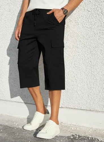Vista 5 de JMIERR Pantalones cortos de sarga para hombre con cordón de algodón clásico elástico con 6 bolsillos